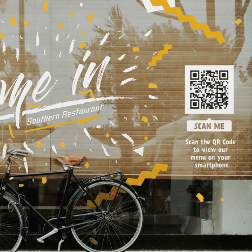 QR Code menu on a window at the restaurant