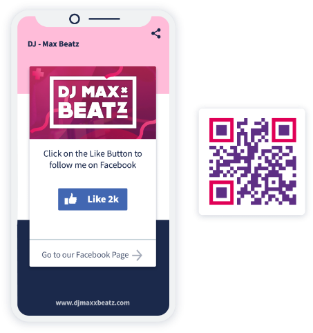A Facebook QR Code landing page example that displays page info and like button