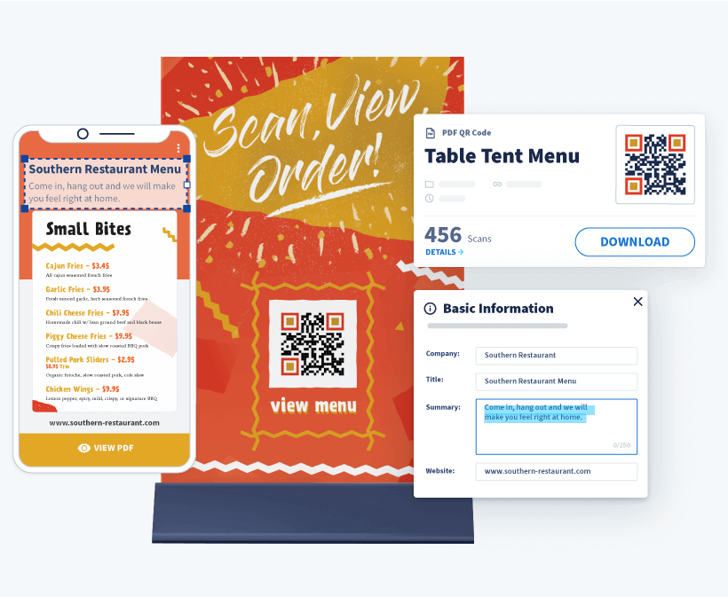 Variety of QR Code solutions made with QR-Code-Generator.com used on different marketing materials