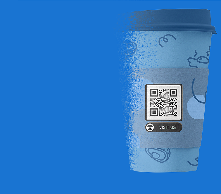 Business page QR Code on a cup at a cafe