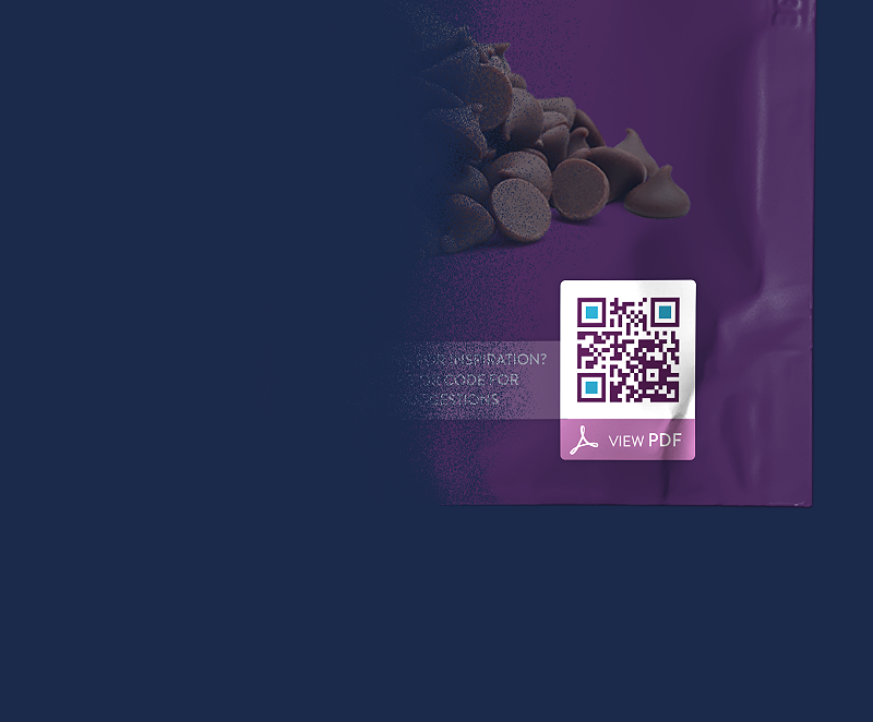 QR Code example on a consumer product packaging that displays a downloadable PDF file.