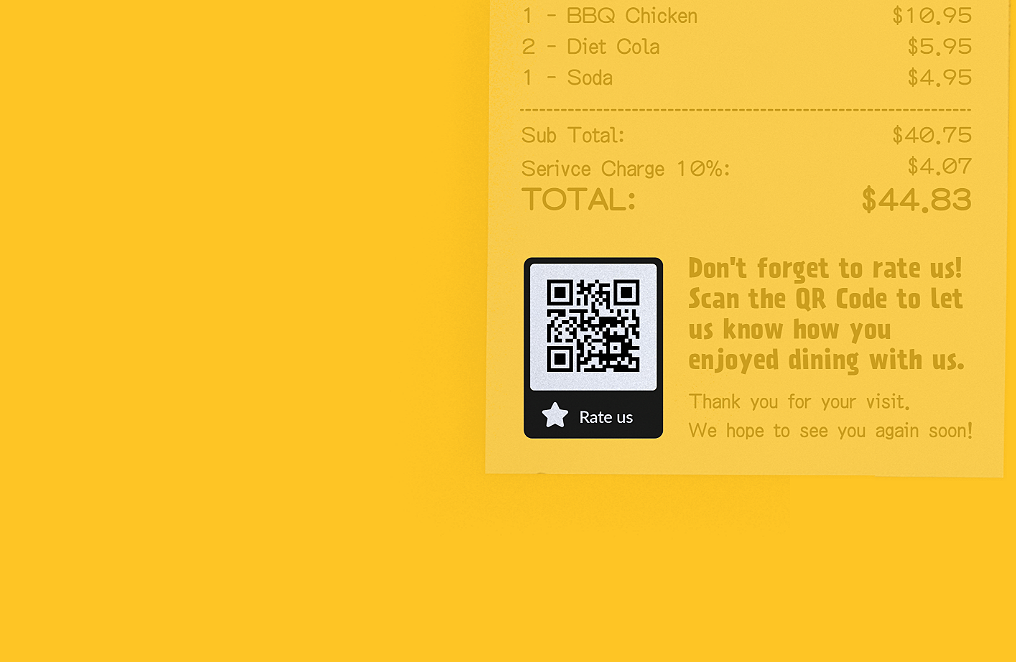 Rating QR Code idea on a restaurant receipt