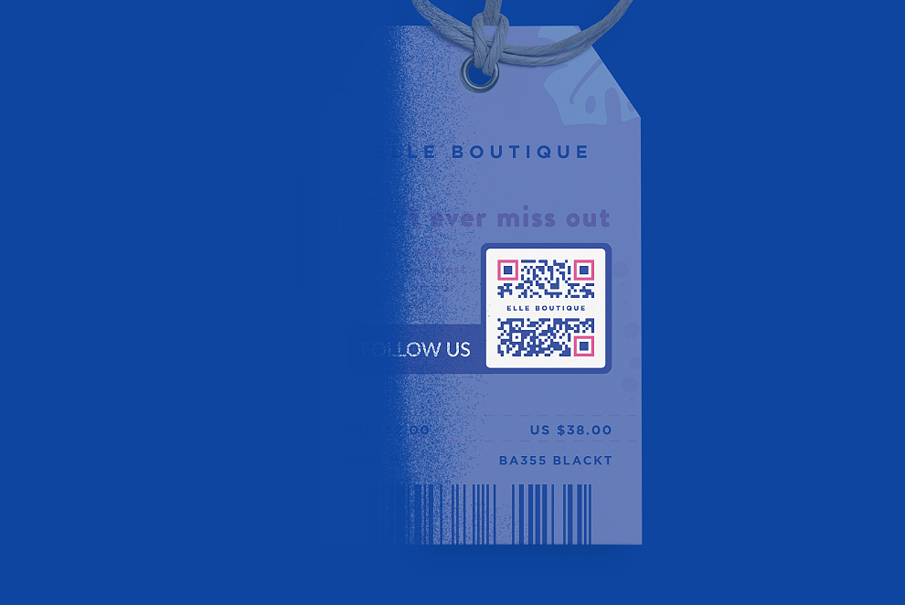 QR Code idea on a clothing tag that displays social media profiles of a retailer